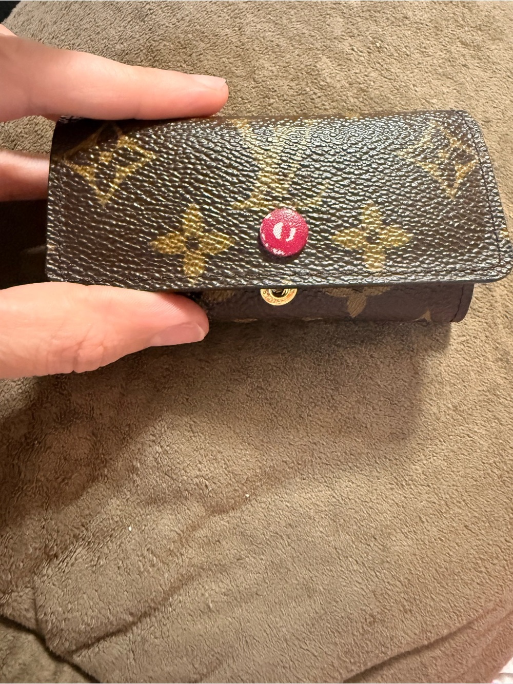Louis Vuitton Monogram Key Pouch with Pink Snap